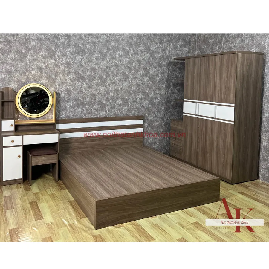 Combo Phòng Ngủ Gỗ Công Nghiệp Màu Nâu Vân Gỗ Hiện Đại Giá Rẻ