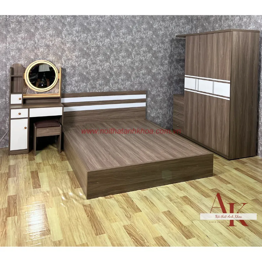 Combo Phòng Ngủ Gỗ Công Nghiệp Màu Nâu Vân Gỗ Hiện Đại Giá Rẻ