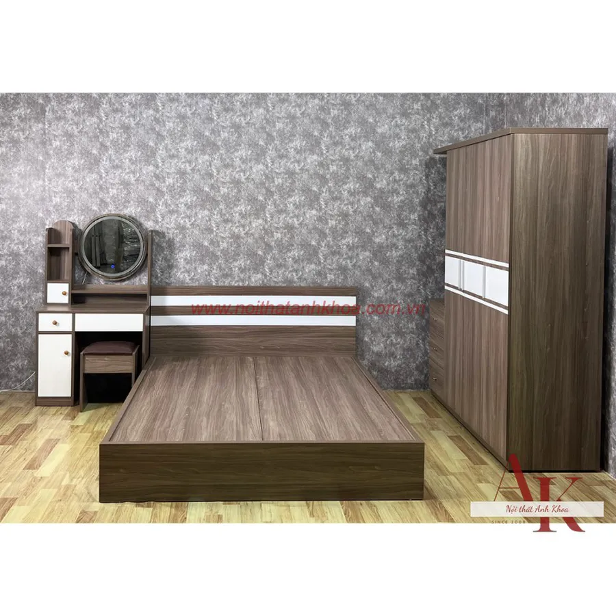 Combo Phòng Ngủ Gỗ Công Nghiệp Màu Nâu Vân Gỗ Hiện Đại Giá Rẻ