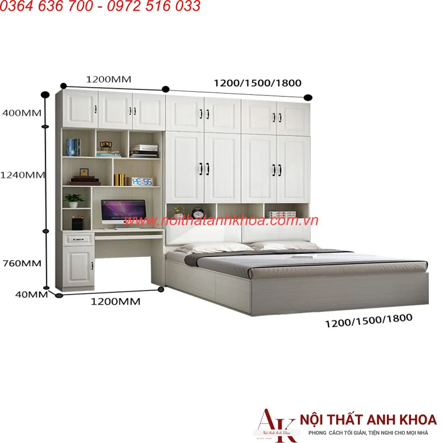 Combo Phòng Ngủ Gỗ Công Nghiệp Thông Minh Hiện Đại