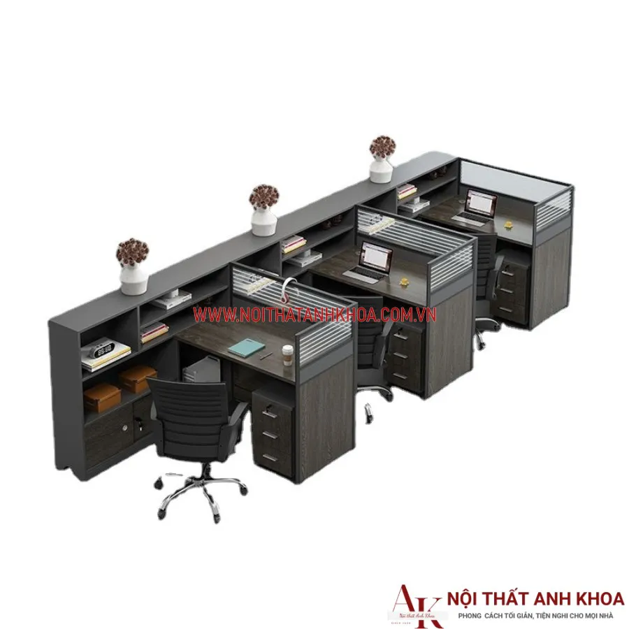 Cụm Bàn Làm Việc 4 Chỗ Gỗ Công Nghiệp Hiện Đại