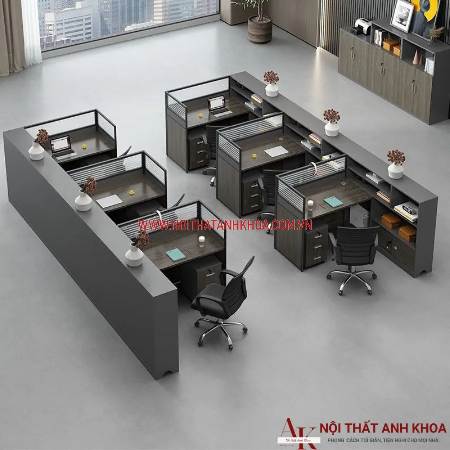 Cụm Bàn Làm Việc 4 Chỗ Gỗ Công Nghiệp Hiện Đại