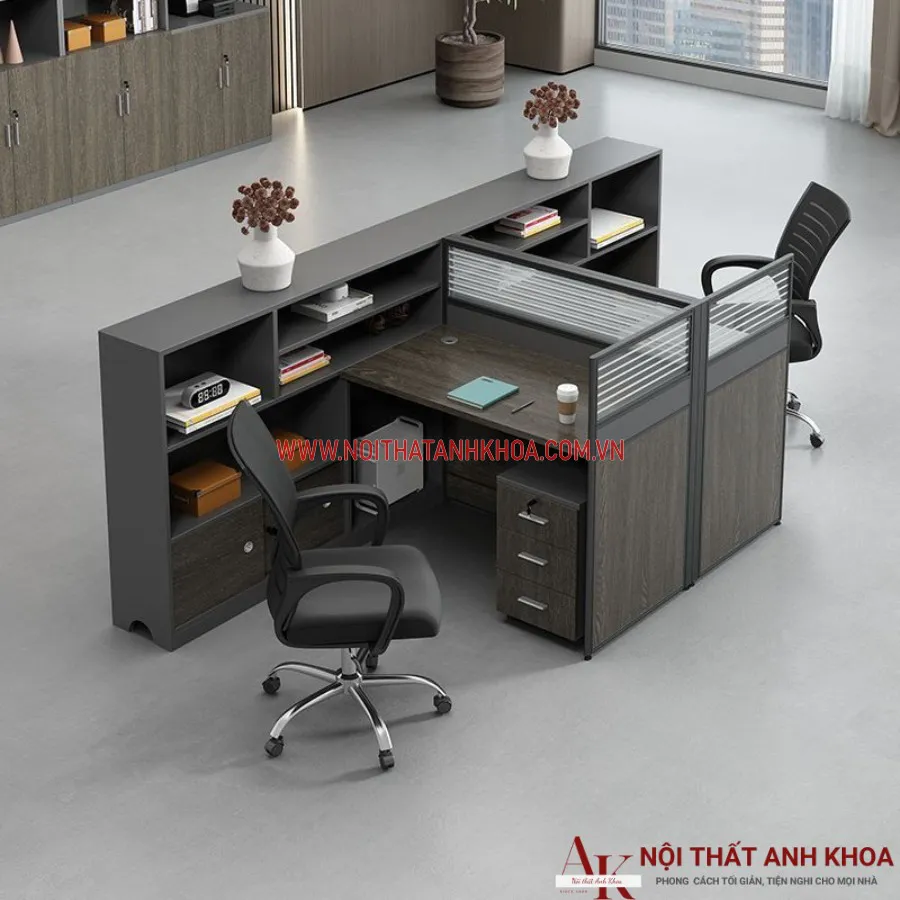 Cụm Bàn Làm Việc 4 Chỗ Gỗ Công Nghiệp Hiện Đại