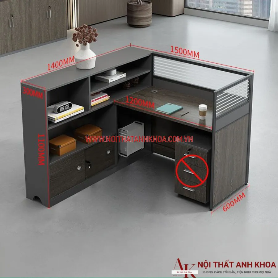 Cụm Bàn Làm Việc 4 Chỗ Gỗ Công Nghiệp Hiện Đại