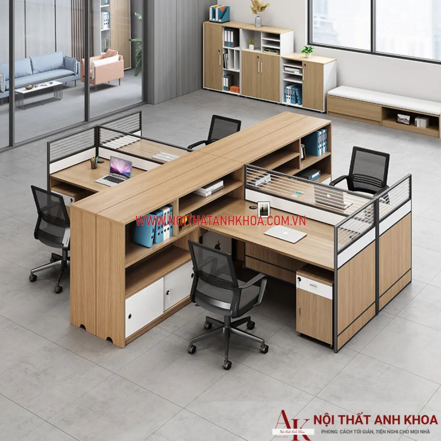 Cụm Bàn Làm Việc Cho Nhân Viên Gỗ MDF Cao Cấp