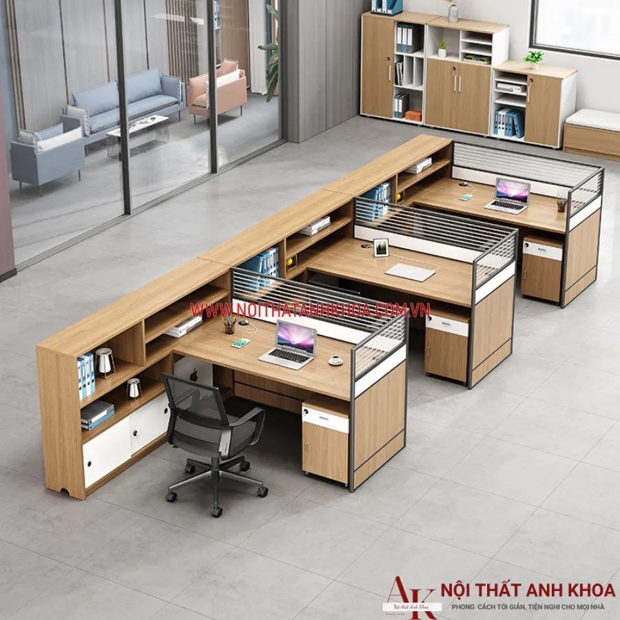 Cụm Bàn Làm Việc Cho Nhân Viên Gỗ MDF Cao Cấp