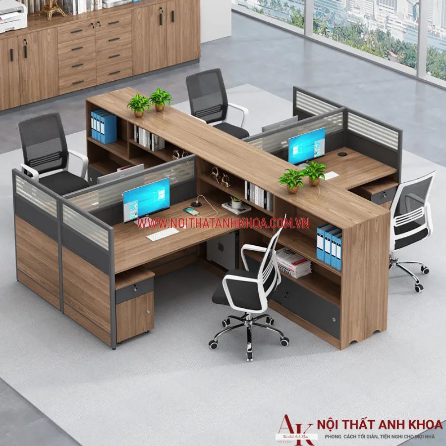 Cụm Bàn Làm Việc Văn Phòng Làm Bằng Gỗ Công Nghiệp Cao Cấp