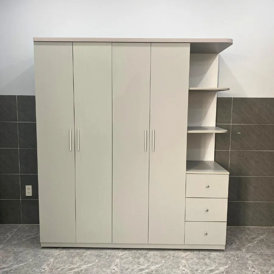 Tủ Quần Áo Giá Rẻ Gỗ MDF Màu Xám Trắng Hiện Đại Phong Cách