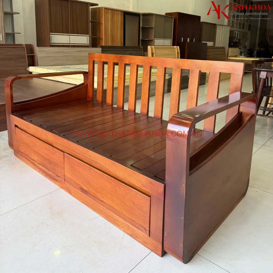 Ghế Sofa Kéo Thành Giường Gỗ Sồi Đẹp Tiện Lợi