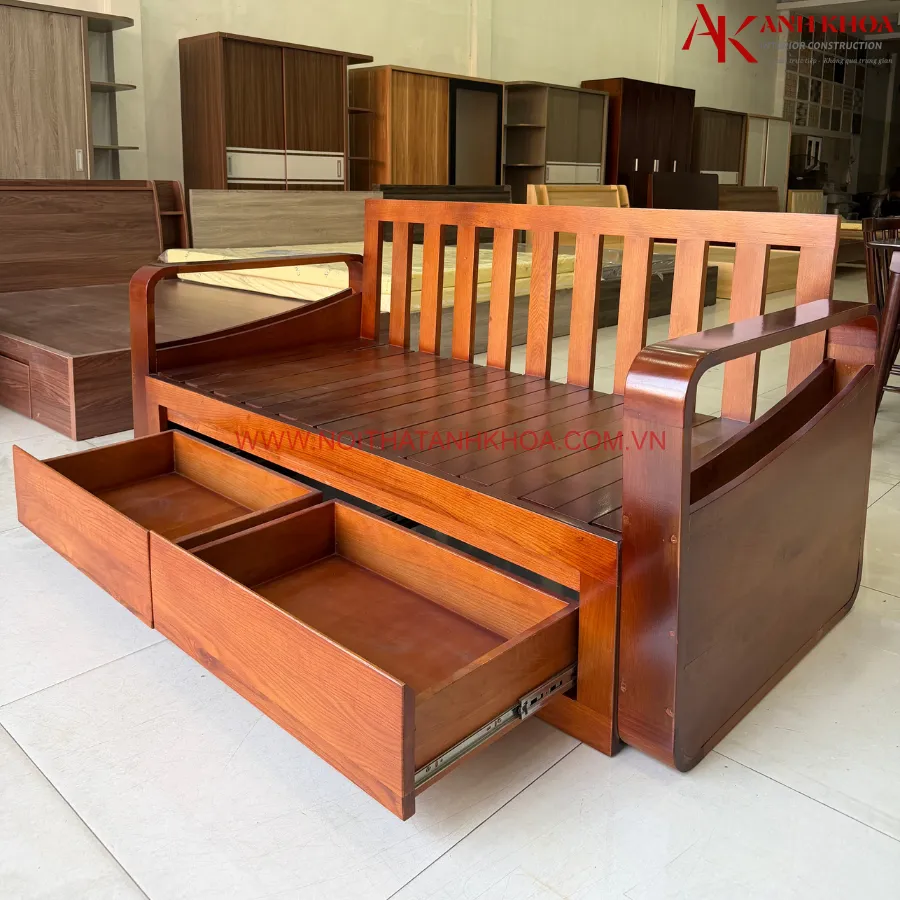 Ghế Sofa Kéo Thành Giường Gỗ Sồi Đẹp Tiện Lợi