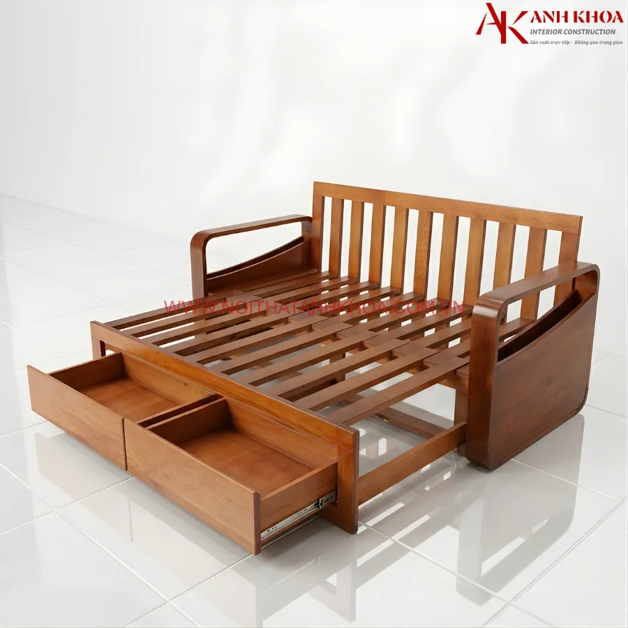 Ghế Sofa Kéo Thành Giường Gỗ Sồi Đẹp Tiện Lợi