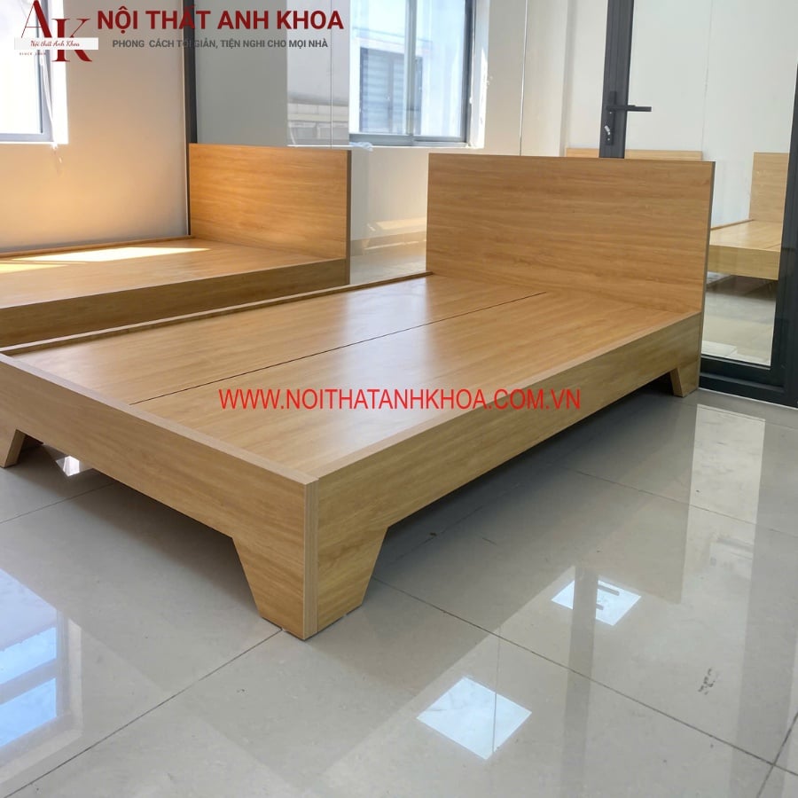 Giường Ngủ Giá Rẻ Gỗ Công Nghiệp Chân Cao Màu Nâu Vân Gỗ