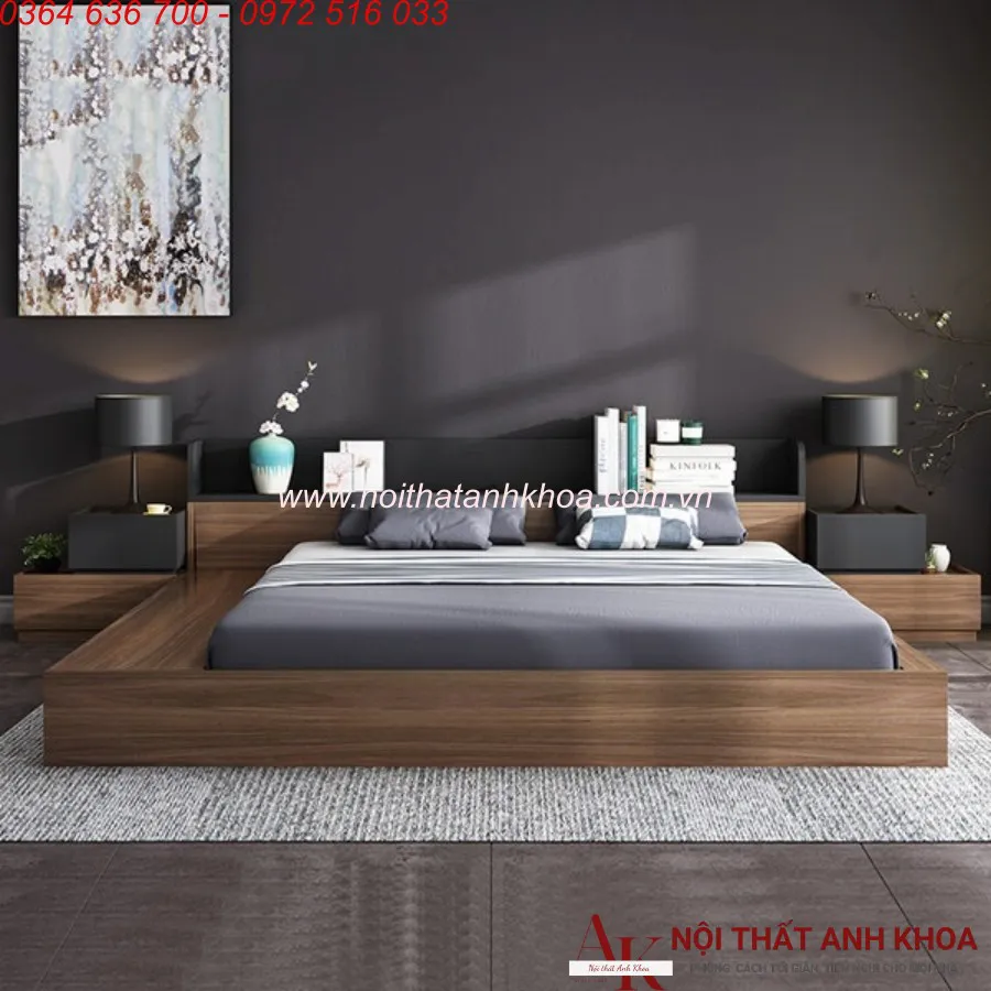 Giường Ngủ Gỗ Công Nghiệp Có Ngăn Kéo Màu Óc Chó Đẹp Giá Tốt