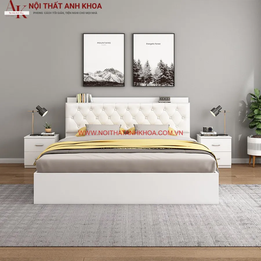 Giường Gỗ Ép Màu Trắng Cao Cấp Hiện Đại