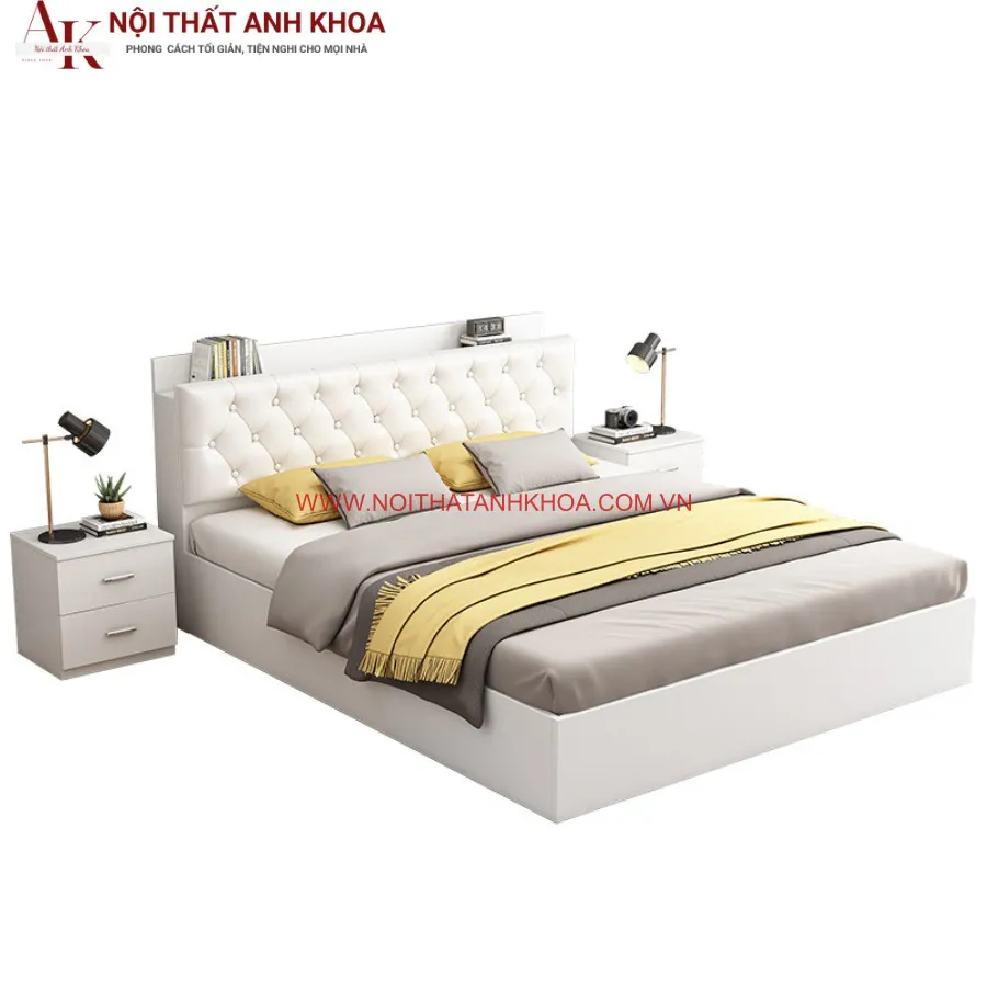 Giường Gỗ Ép Màu Trắng Cao Cấp Hiện Đại