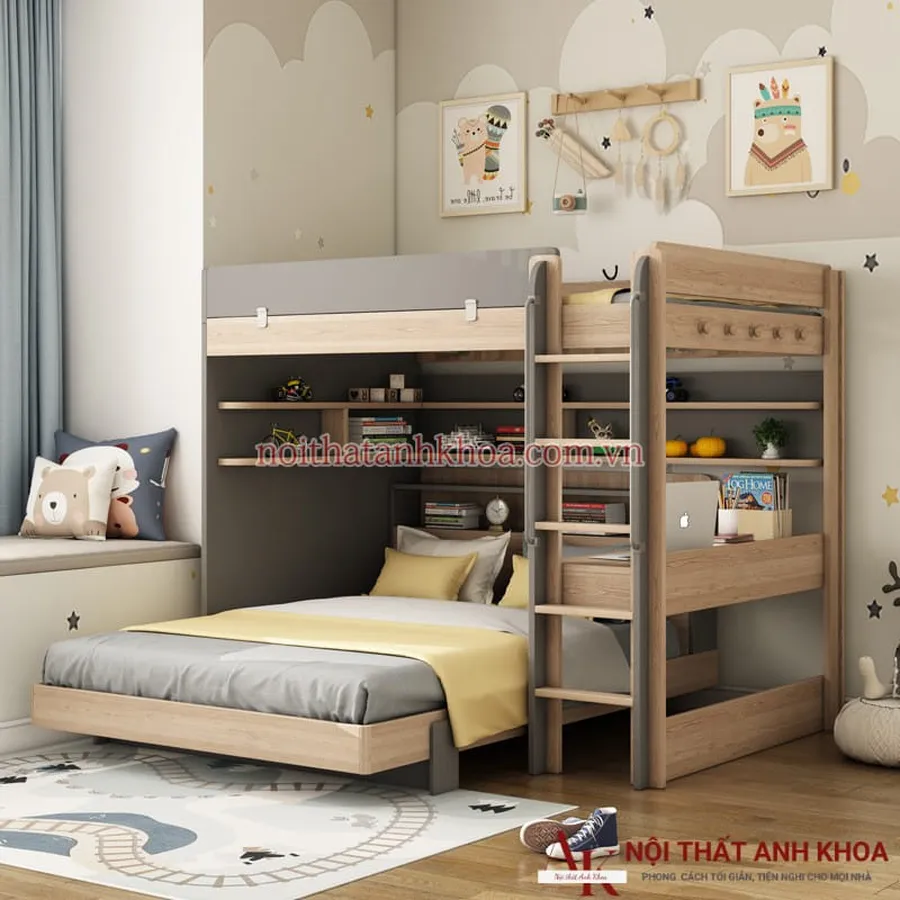 Giường Hai Tầng Gỗ Công Nghiệp Hiện Đại Giá Rẻ