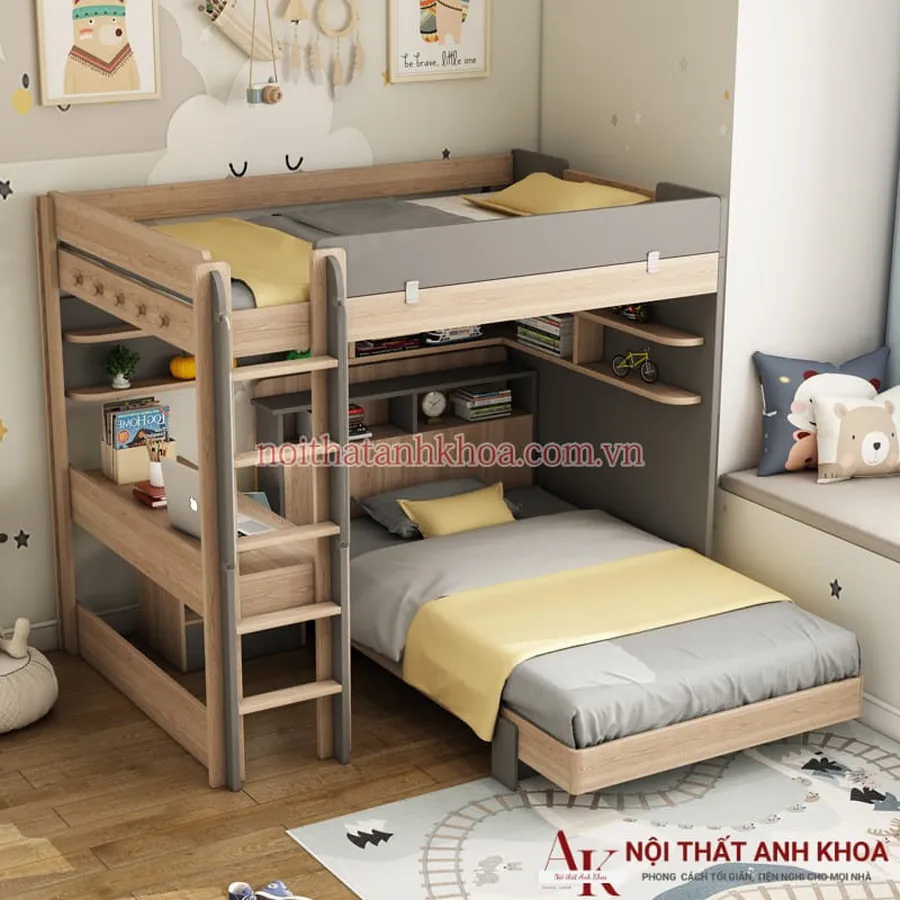 Giường Hai Tầng Gỗ Công Nghiệp Hiện Đại Giá Rẻ