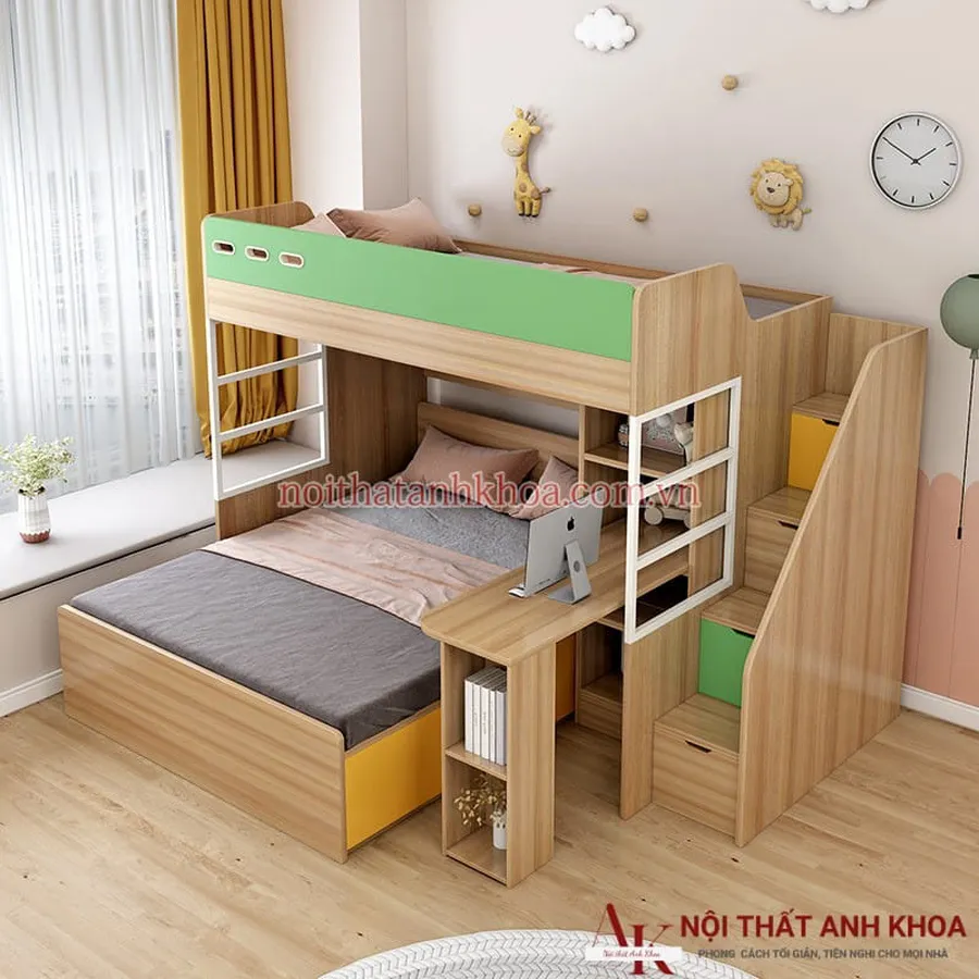 Giường Hai Tầng Gỗ Công Nghiệp Kết Hợp Thông Minh Hiện Đại Giá Rẻ