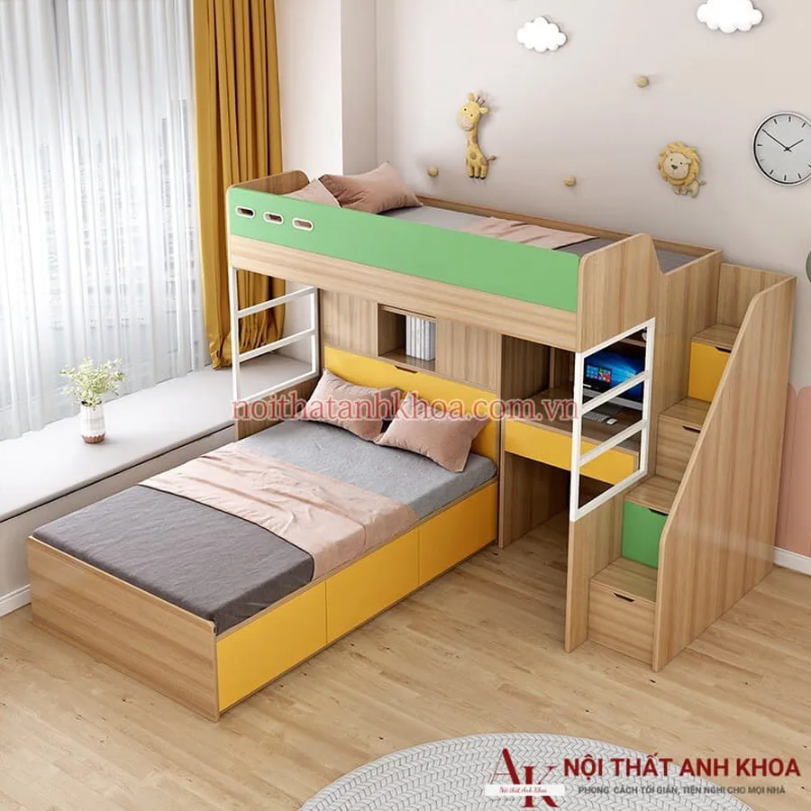 Giường Hai Tầng Gỗ Công Nghiệp Kết Hợp Thông Minh Hiện Đại Giá Rẻ