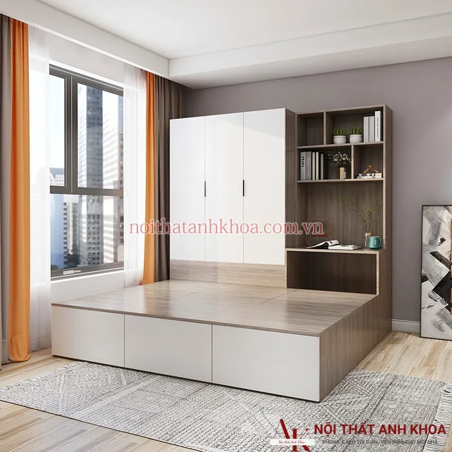Giường Liền Tủ Quần Áo Gỗ Công Nghiệp Thông Minh Tiện Lợi