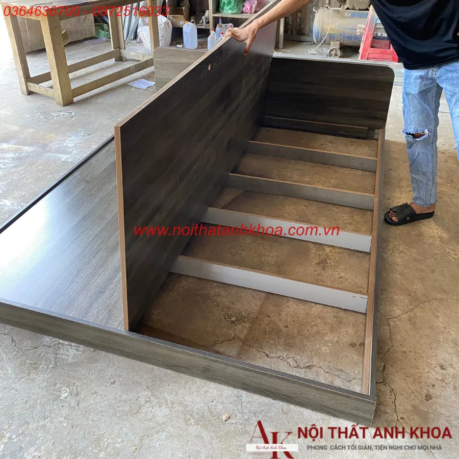 Giường Ngủ Bệt Giá Rẻ Gỗ Công Nghiệp Màu Xanh Rêu
