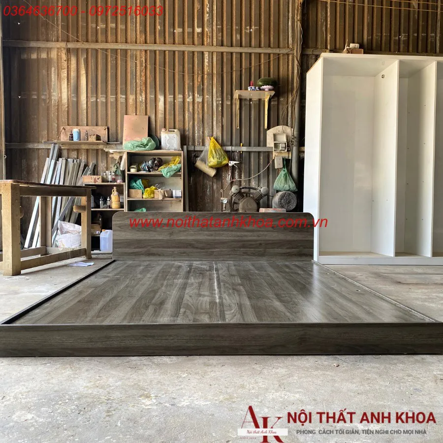 Giường Ngủ Bệt Giá Rẻ Gỗ Công Nghiệp Màu Xanh Rêu