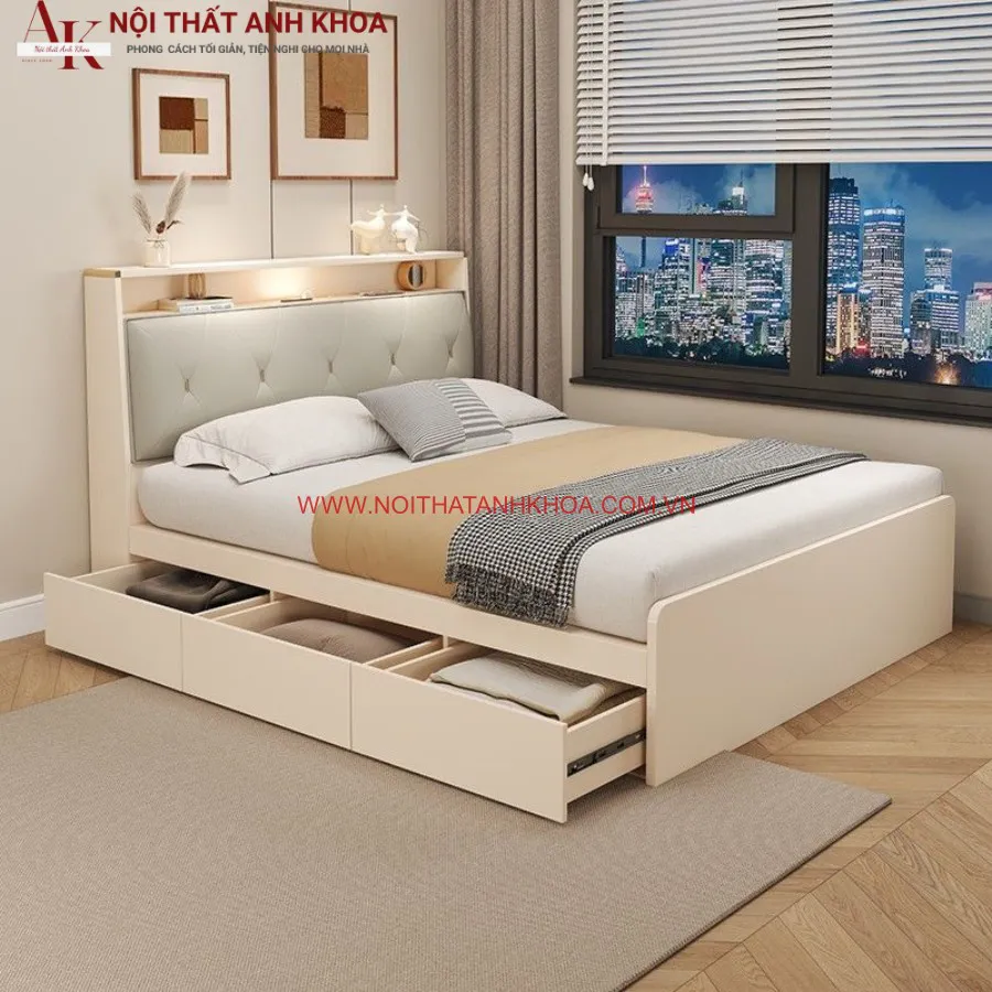 Giường Ngủ Cao Cấp Gỗ Công Nghiệp Thiết Kế Thông Minh