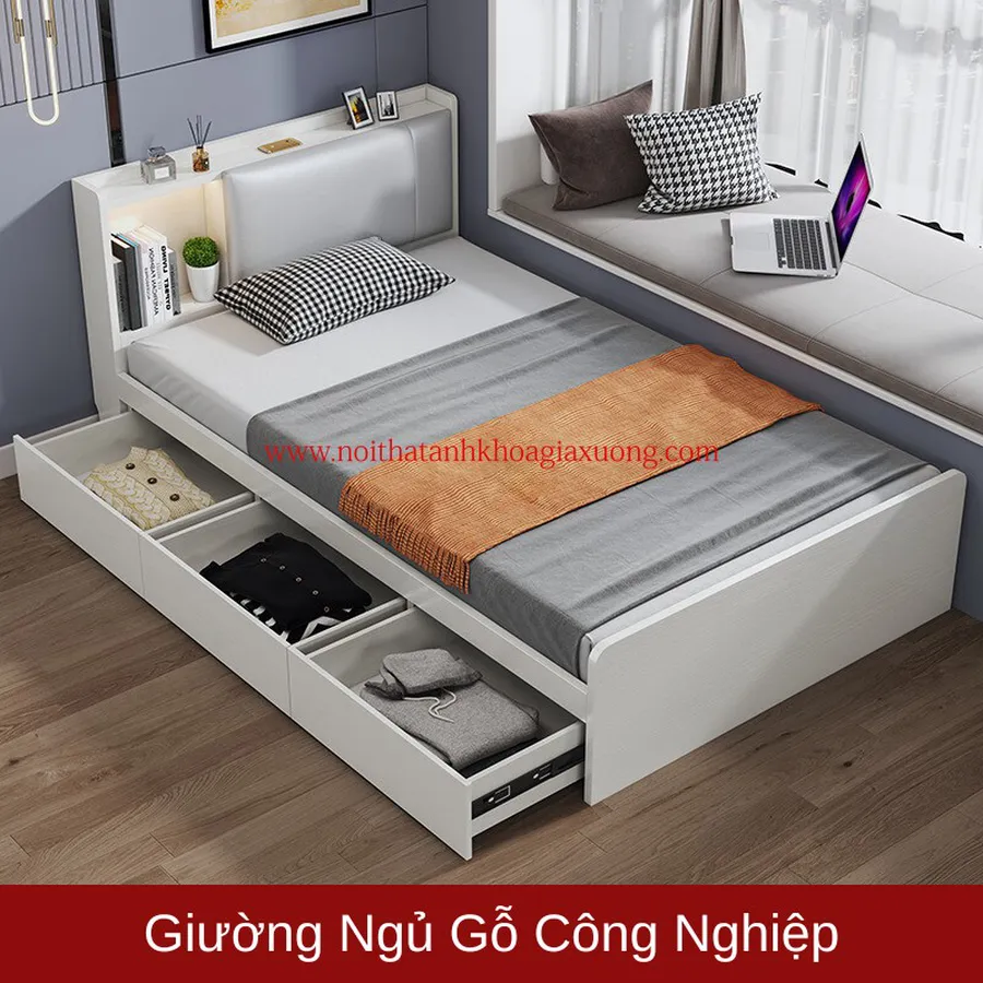 Giường Ngủ Gỗ Công Nghiệp 3 Ngăn Kéo Đa Năng Hiện Đại