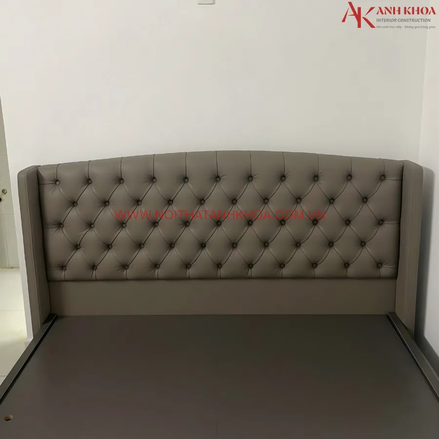 Giường Ngủ Đầu Bọc Nệm Màu Xám Gỗ Công Nghiệp