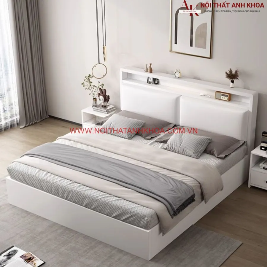 Giường Ngủ Đẹp Gỗ Công Nghiệp Màu Trắng