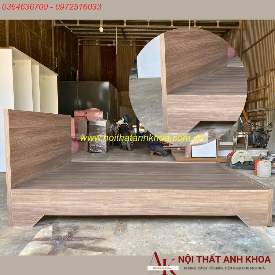 Giường Ngủ Giá Rẻ Gỗ Công Nghiệp Chân Cao Màu Nâu Vân Gỗ