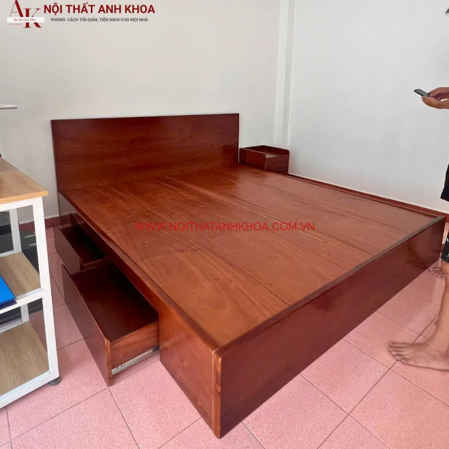 Giường Ngủ Gỗ Cao Su Ghép Phủ Xoan Đào Giá Tốt