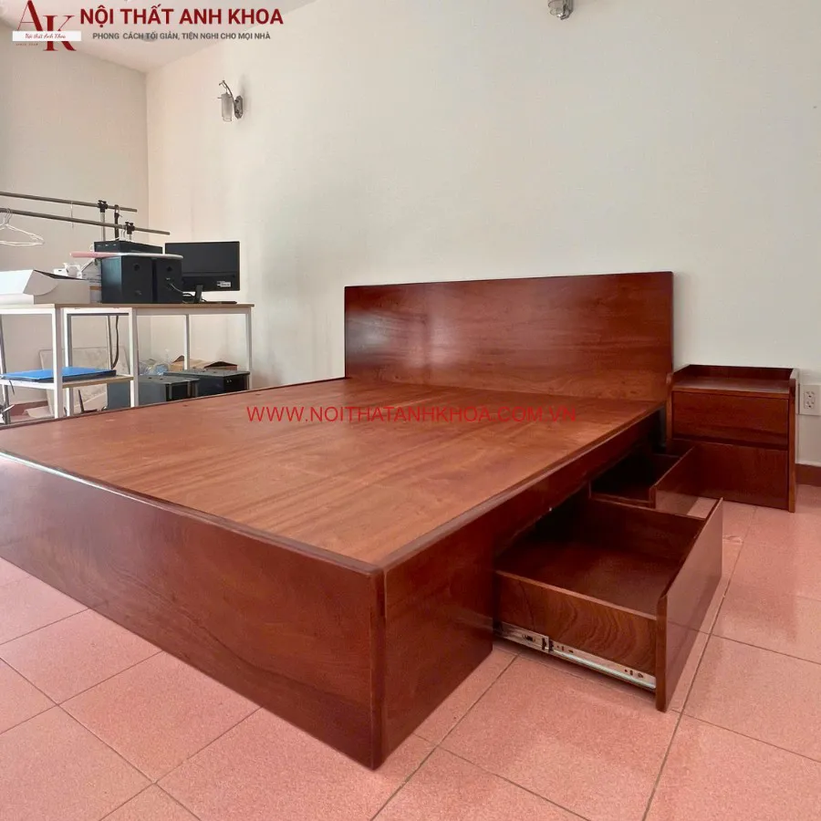 Giường Ngủ Gỗ Cao Su Ghép Phủ Xoan Đào Giá Tốt