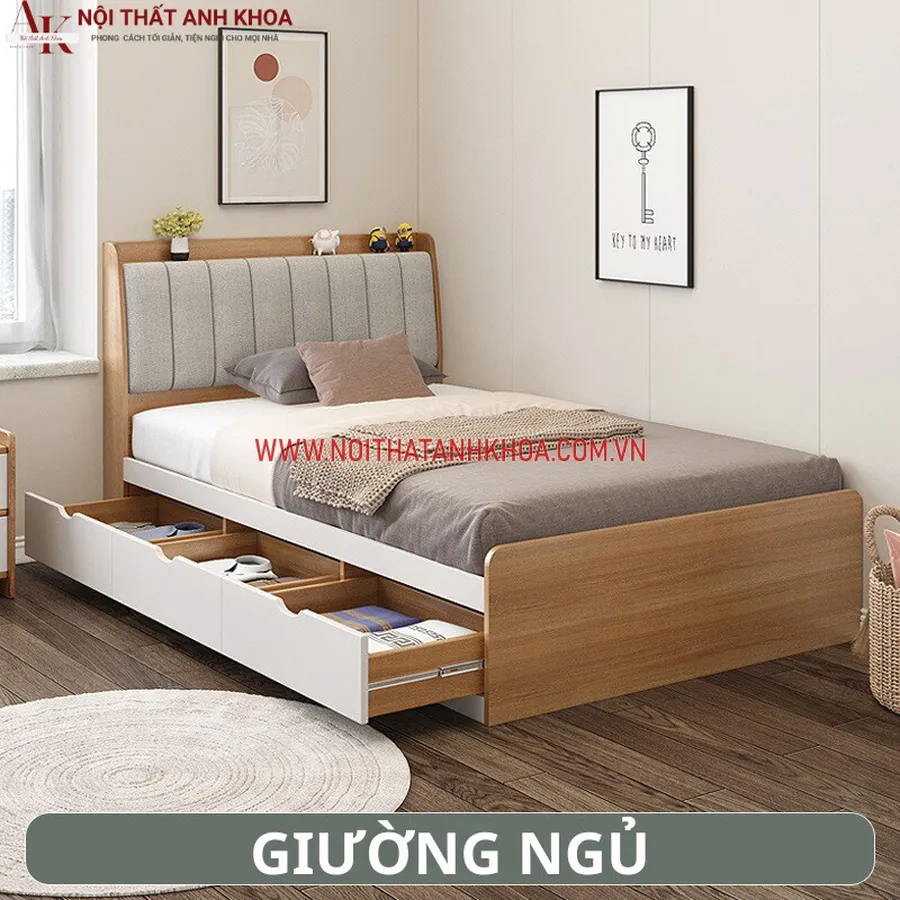 Giường Ngủ Gỗ Công Nghiệp Hiện Đại Có Ngăn Kéo