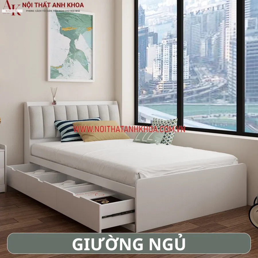 Giường Ngủ Gỗ Công Nghiệp Hiện Đại Có Ngăn Kéo