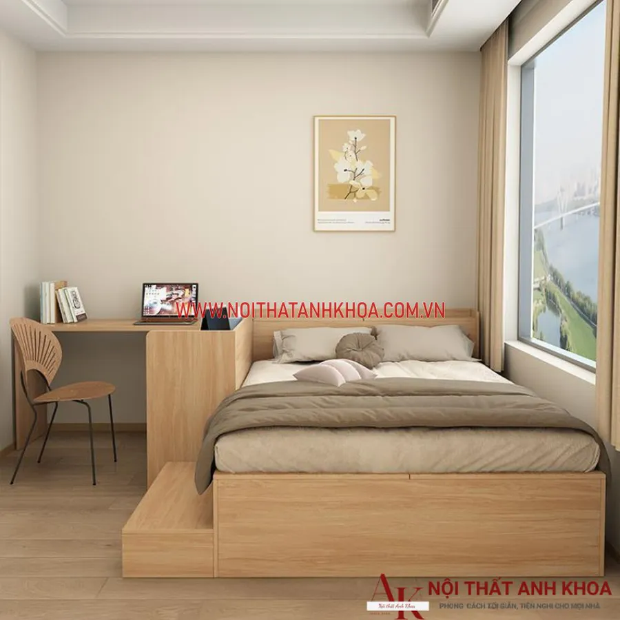 Giường Ngủ Gỗ Công Nghiệp Kết Hợp Bàn Học và Tủ Áo