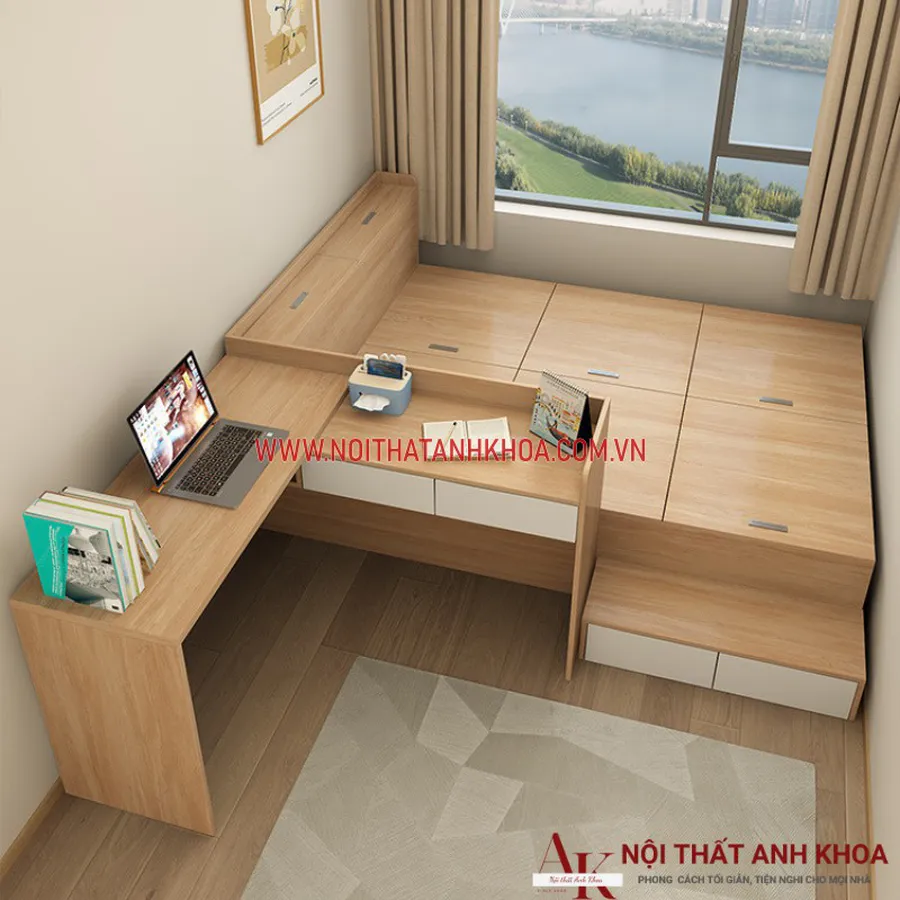Giường Ngủ Gỗ Công Nghiệp Kết Hợp Bàn Học và Tủ Áo