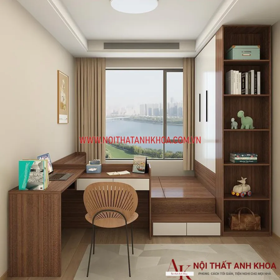 Giường Ngủ Gỗ Công Nghiệp Kết Hợp Bàn Học và Tủ Áo