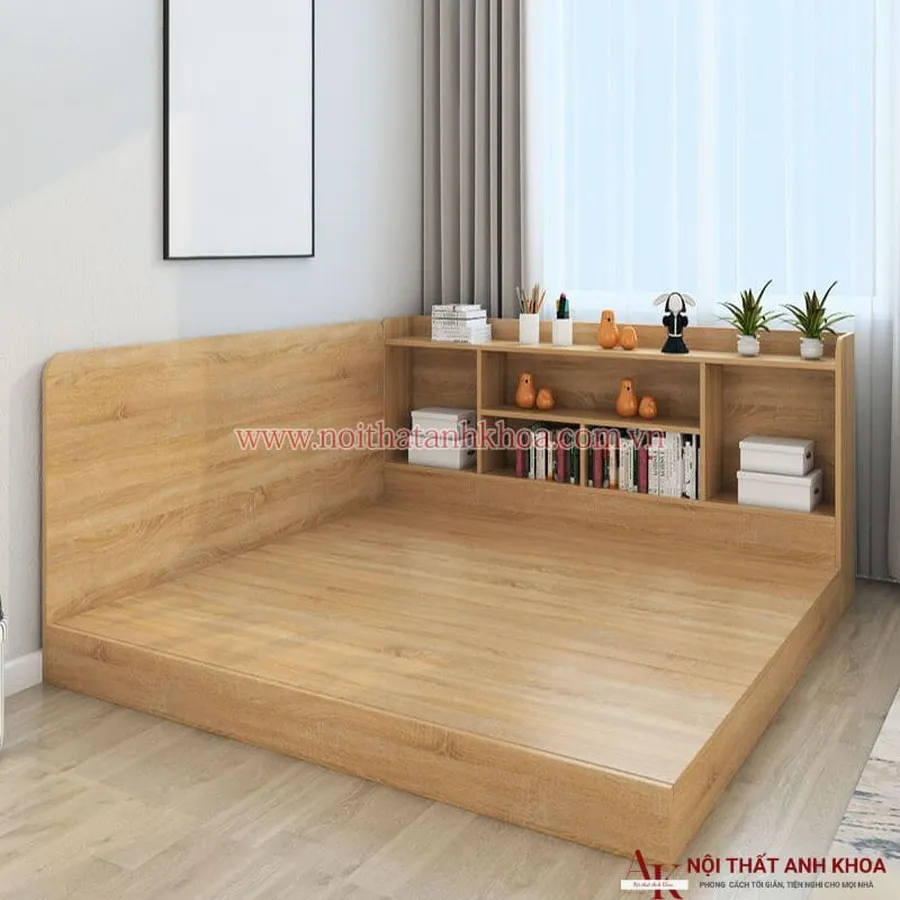 Giường Ngủ Gỗ Công Nghiệp Kết Hợp Kệ Sách Thông Minh