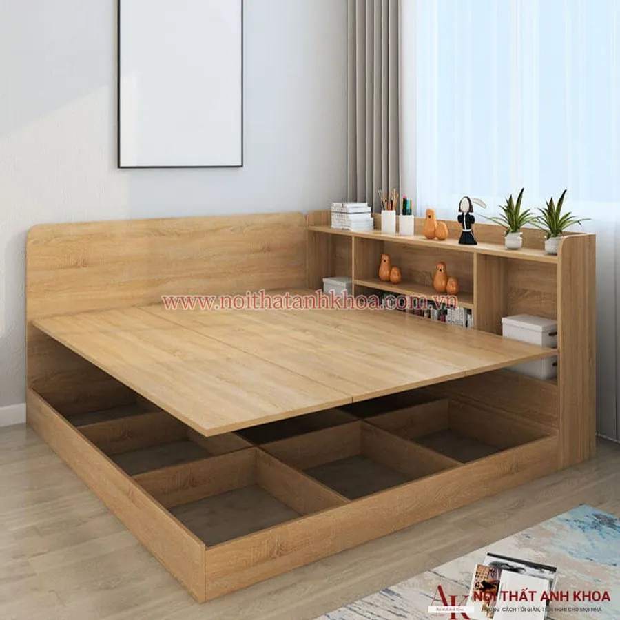Giường Ngủ Gỗ Công Nghiệp Kết Hợp Kệ Sách Thông Minh