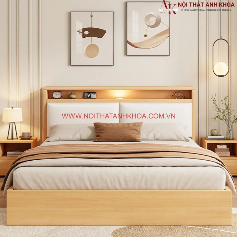 Giường Ngủ Gỗ Công Nghiệp Kiểu Hàn Quốc Sang Trọng