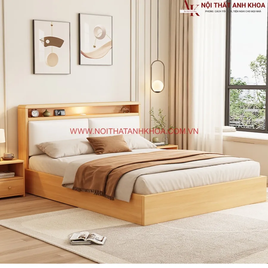 Giường Ngủ Gỗ Công Nghiệp Kiểu Hàn Quốc Sang Trọng