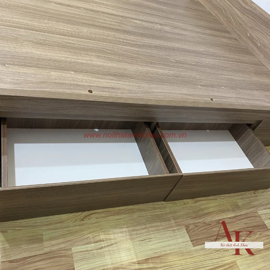 Giường Ngủ Gỗ Công Nghiệp Màu Nâu Vân Gỗ 2 Hộc Tiện Lợi
