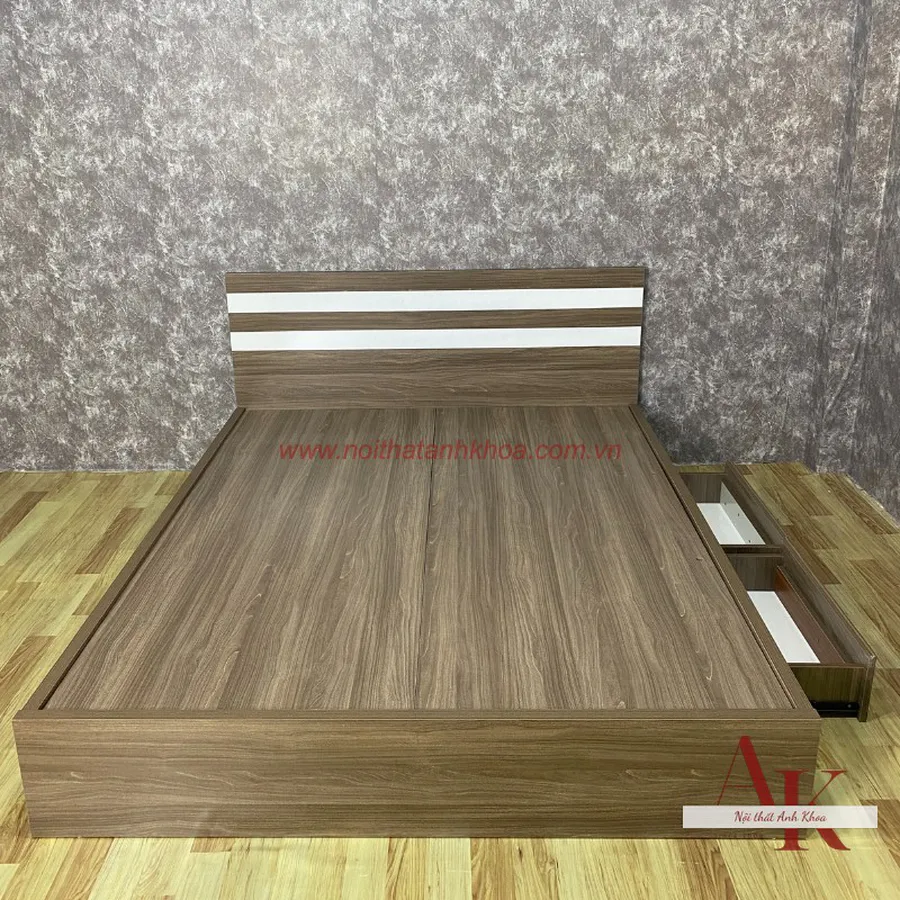 Giường Ngủ Gỗ Công Nghiệp Màu Nâu Vân Gỗ 2 Hộc Tiện Lợi