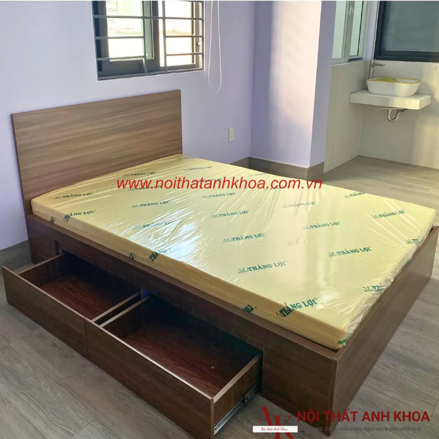 Giường Ngủ Gỗ Công Nghiệp MDF Có Ngăn Kéo Giá Rẻ