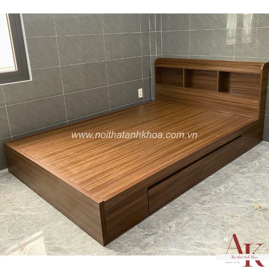 Giường Ngủ Gỗ Công Nghiệp MDF Đầu Kệ 2 Hộc Hiện Đại Tiện Lợi