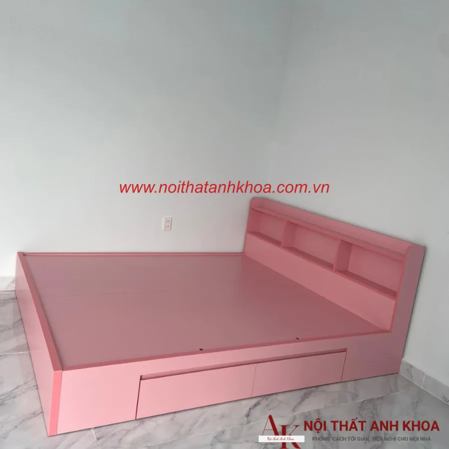 Giường Ngủ Gỗ Công Nghiệp MDF Đầu Kệ 2 Hộc Hiện Đại Tiện Lợi