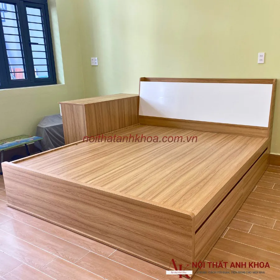 Giường Ngủ Gỗ Công Nghiệp MDF Phủ Melamine 2 Hộc Full Cao Cấp