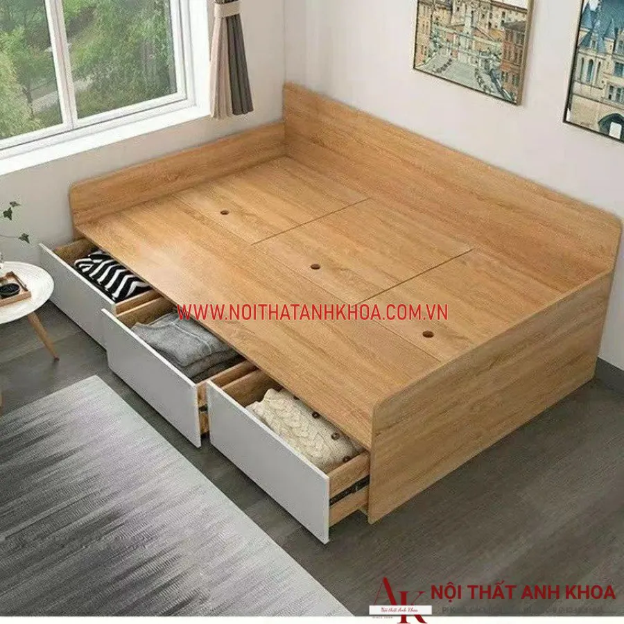 Giường Ngủ Gỗ Công Nghiệp Thiết Kế Ngăn Kéo Thông Minh