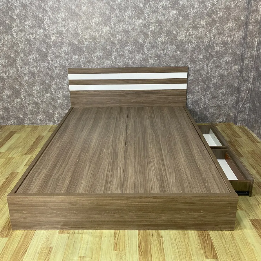 Giường Ngủ Gỗ Công Nghiệp Màu Nâu Vân Gỗ 2 Hộc Tiện Lợi